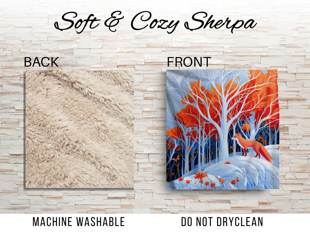 Fox Woodland Sherpa Blanket Whimsical Forest Animal Cozy Throw