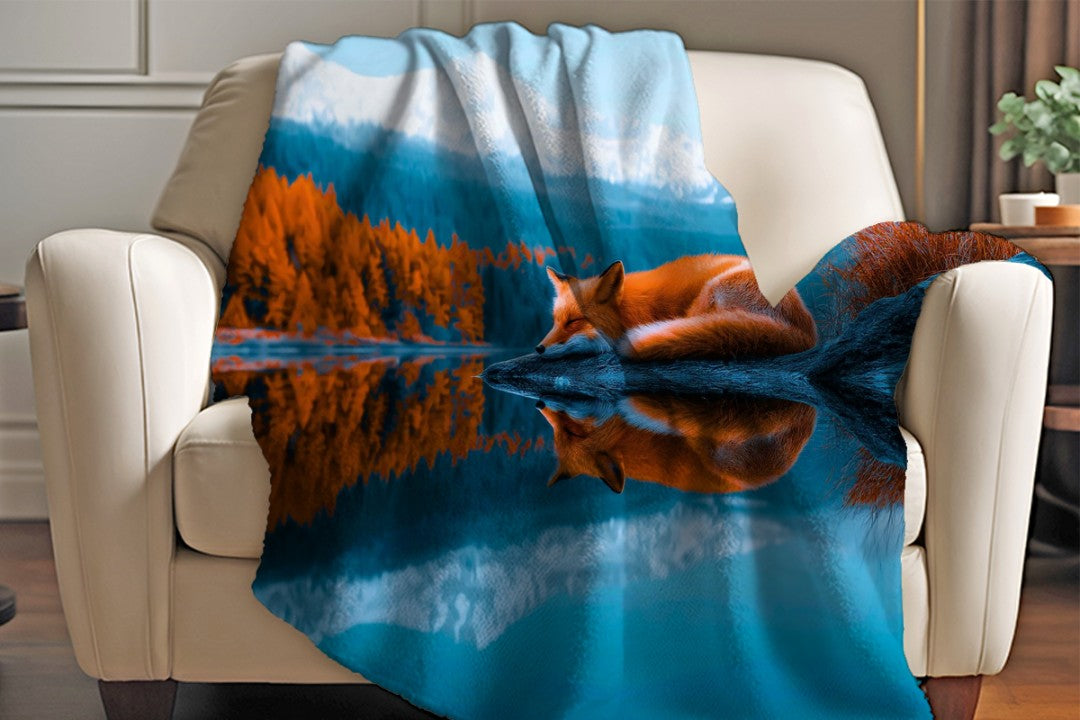 Sleeping Fox Lake Sherpa Blanket Serene Nature Cozy Throw