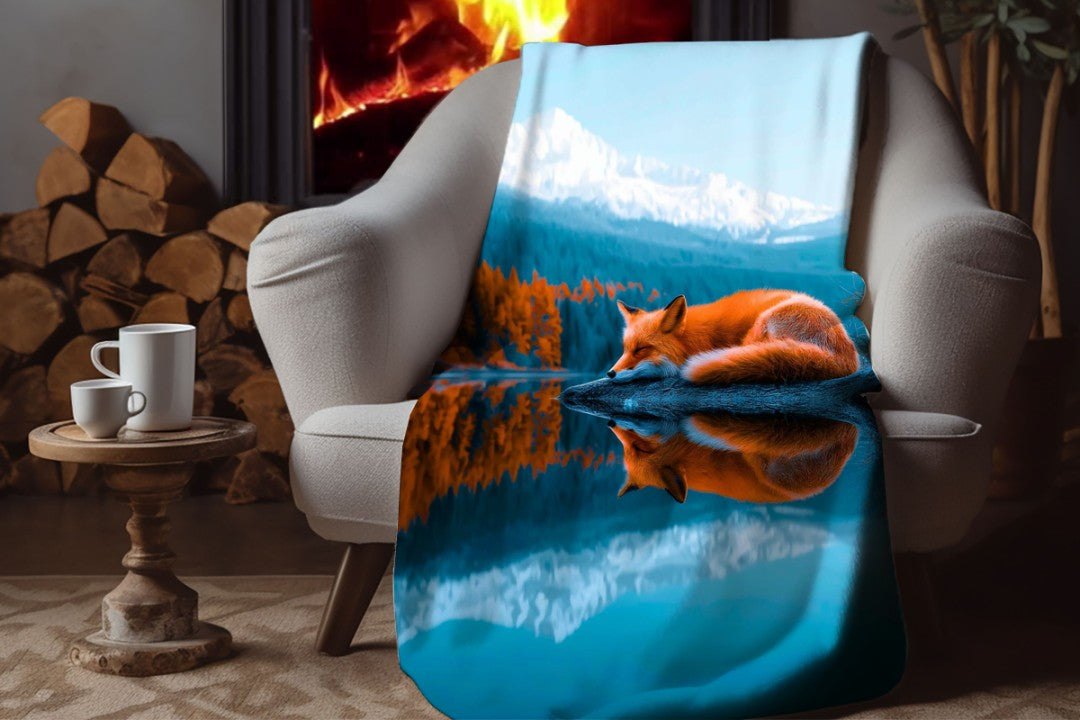 Sleeping Fox Lake Sherpa Blanket Serene Nature Cozy Throw