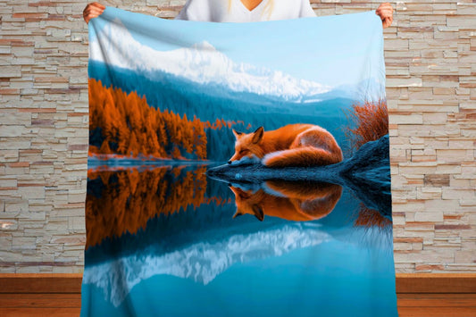 Sleeping Fox Lake Sherpa Blanket Serene Nature Cozy Throw