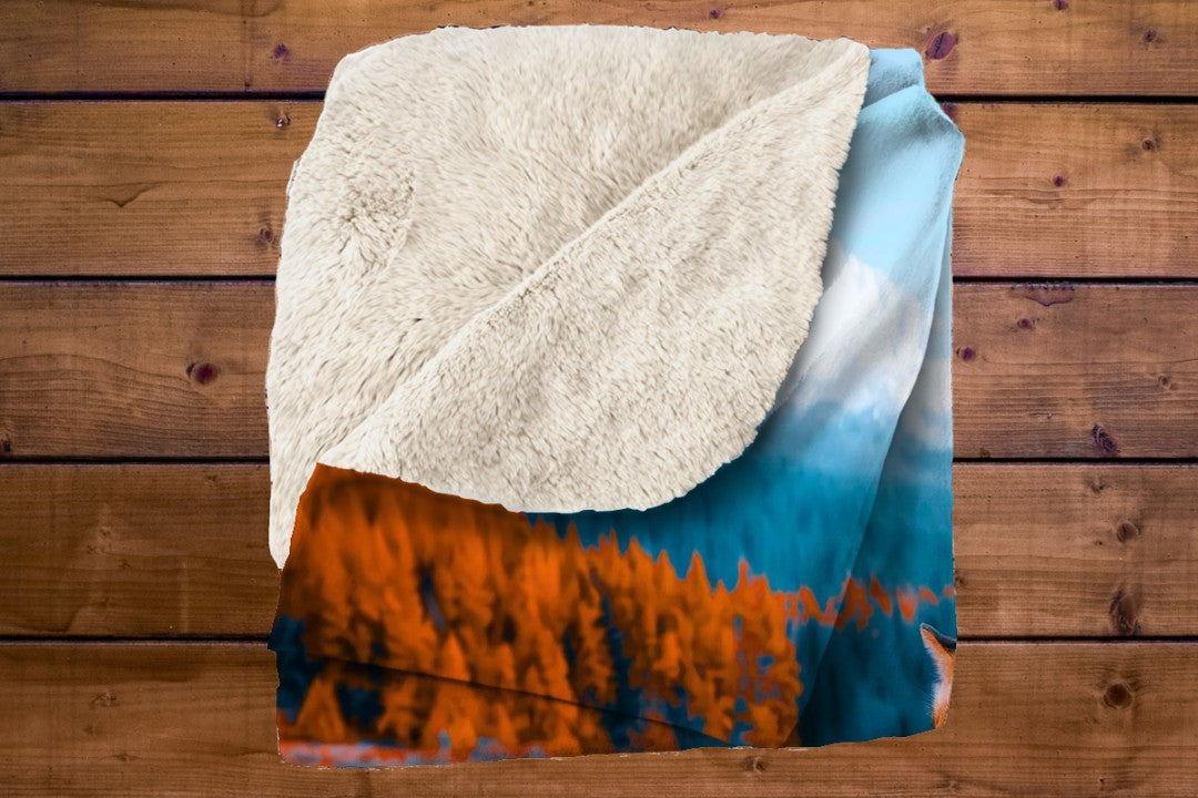Sleeping Fox Lake Sherpa Blanket Serene Nature Cozy Throw