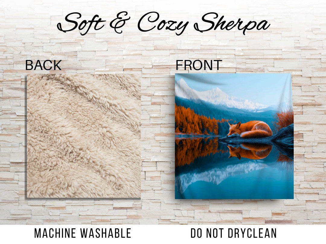 Sleeping Fox Lake Sherpa Blanket Serene Nature Cozy Throw