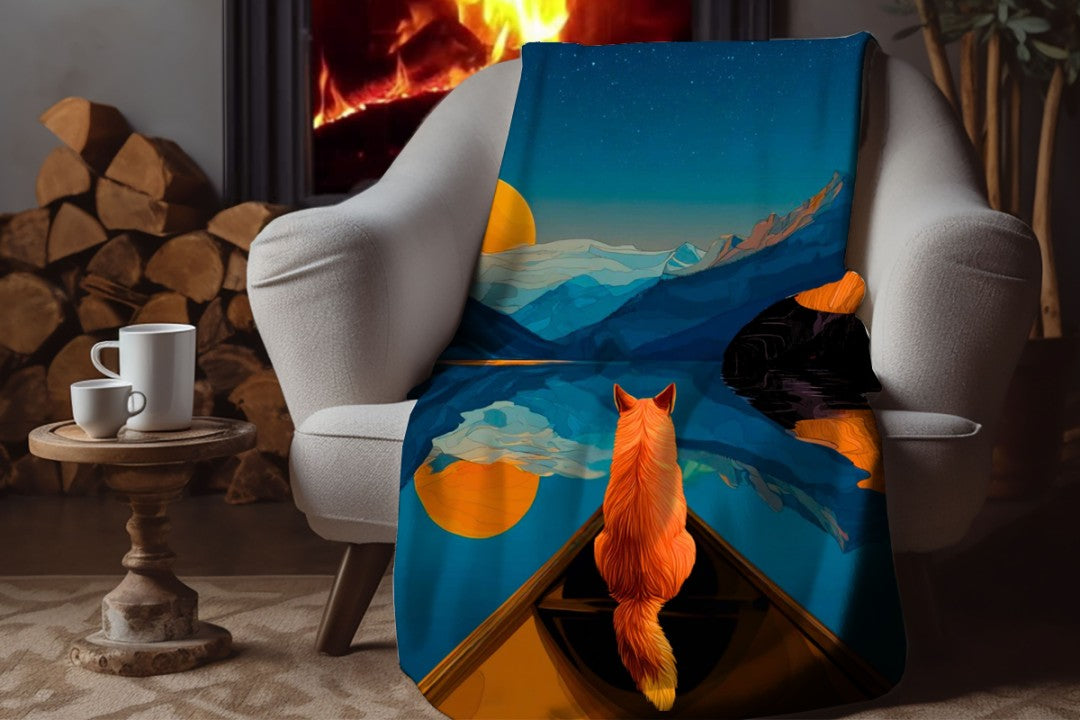 Fox Canoe Lake Sherpa Blanket Night Mountain Cozy Throw