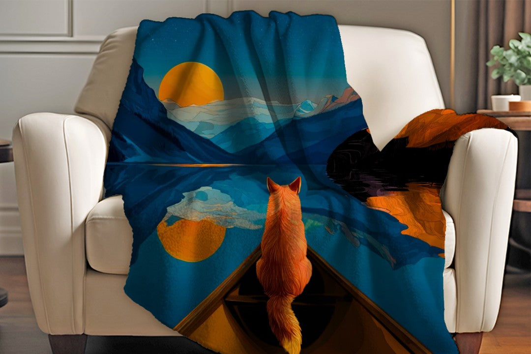 Fox Canoe Lake Sherpa Blanket Night Mountain Cozy Throw