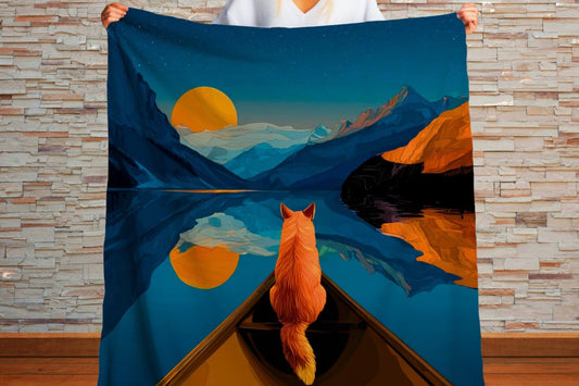 Fox Canoe Lake Sherpa Blanket Night Mountain Cozy Throw