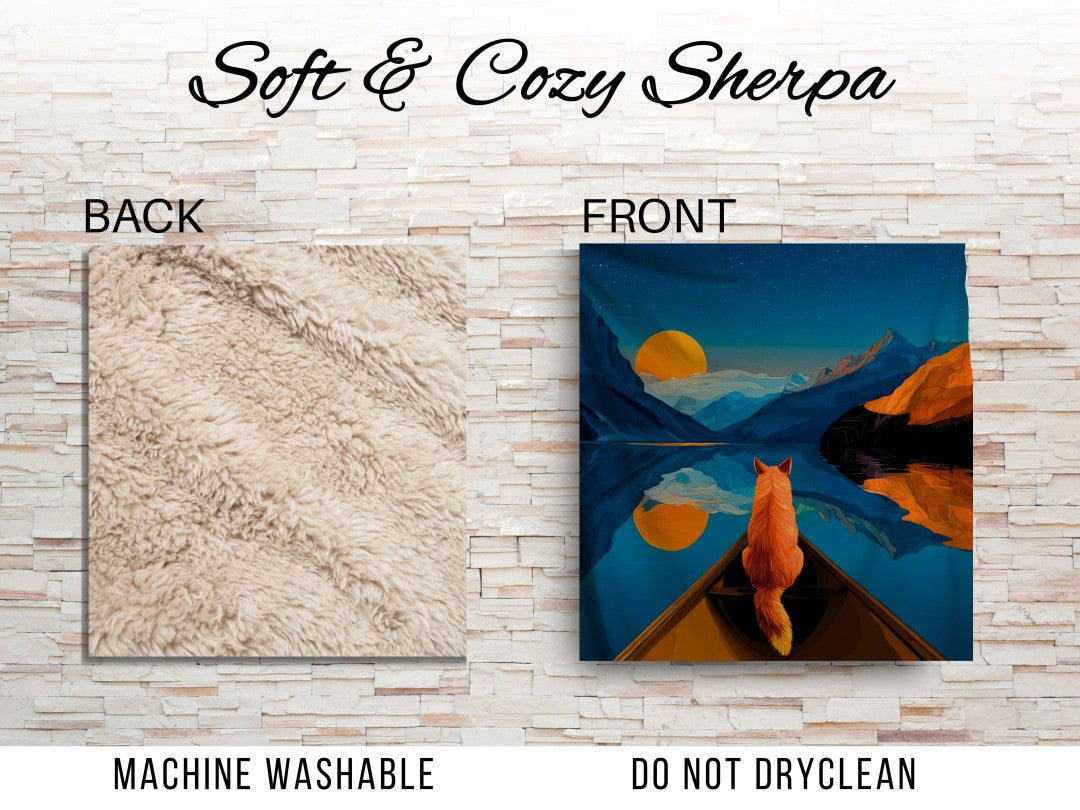Fox Canoe Lake Sherpa Blanket Night Mountain Cozy Throw