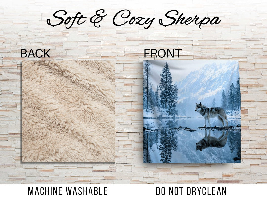 Winter Wolf Sherpa Blanket Snowy Forest Wildlife Cozy Throw