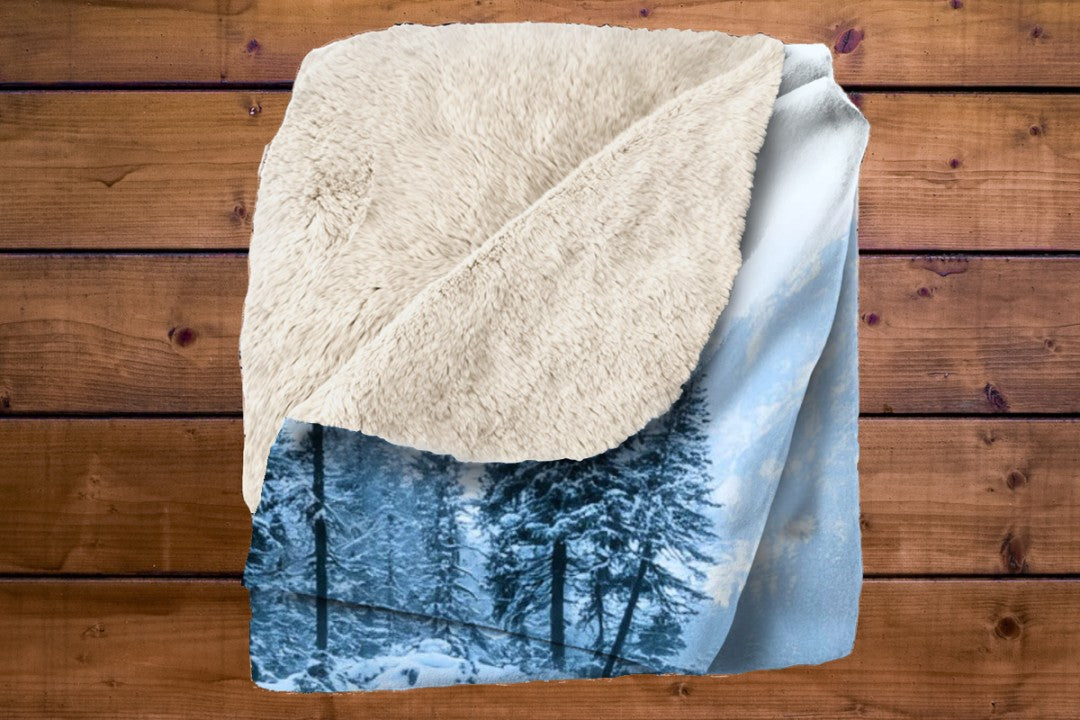 Winter Wolf Sherpa Blanket Snowy Forest Wildlife Cozy Throw