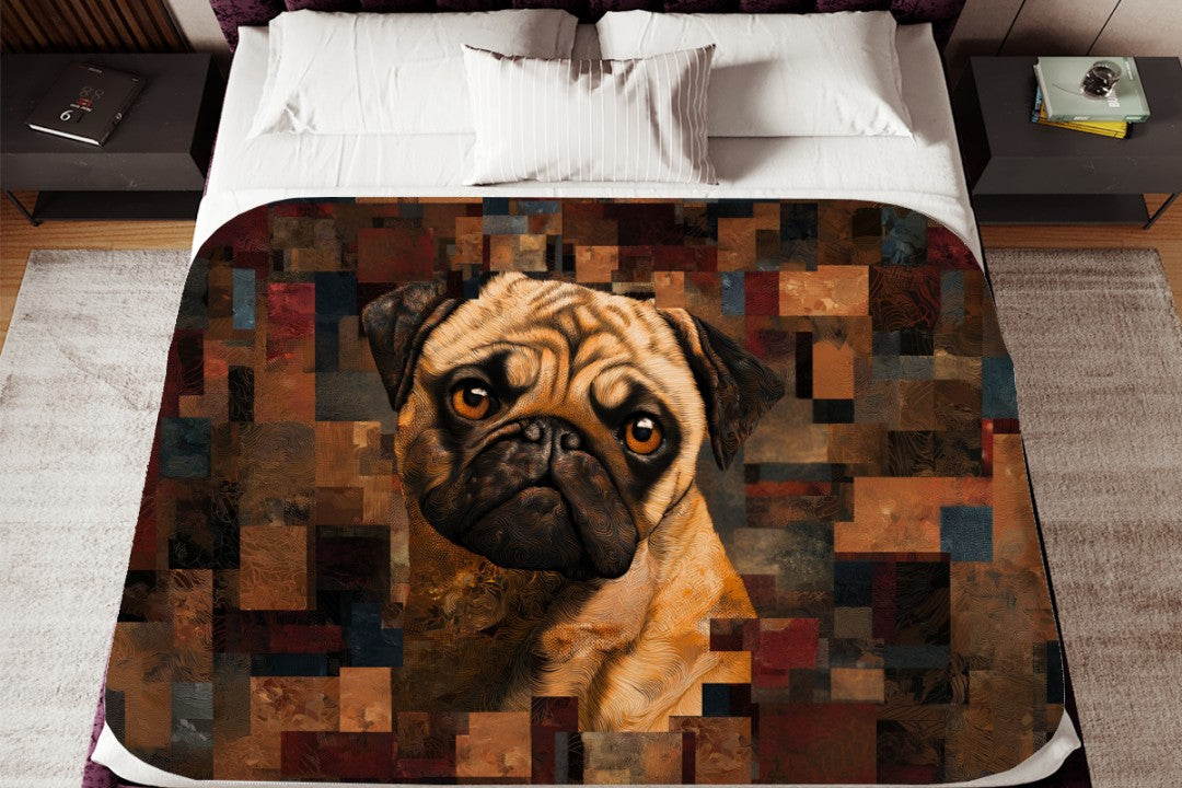 Pug Art Sherpa Blanket Modern Dog Portrait Cozy Throw