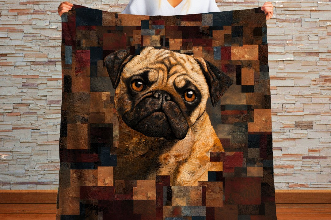 Pug Art Sherpa Blanket Modern Dog Portrait Cozy Throw