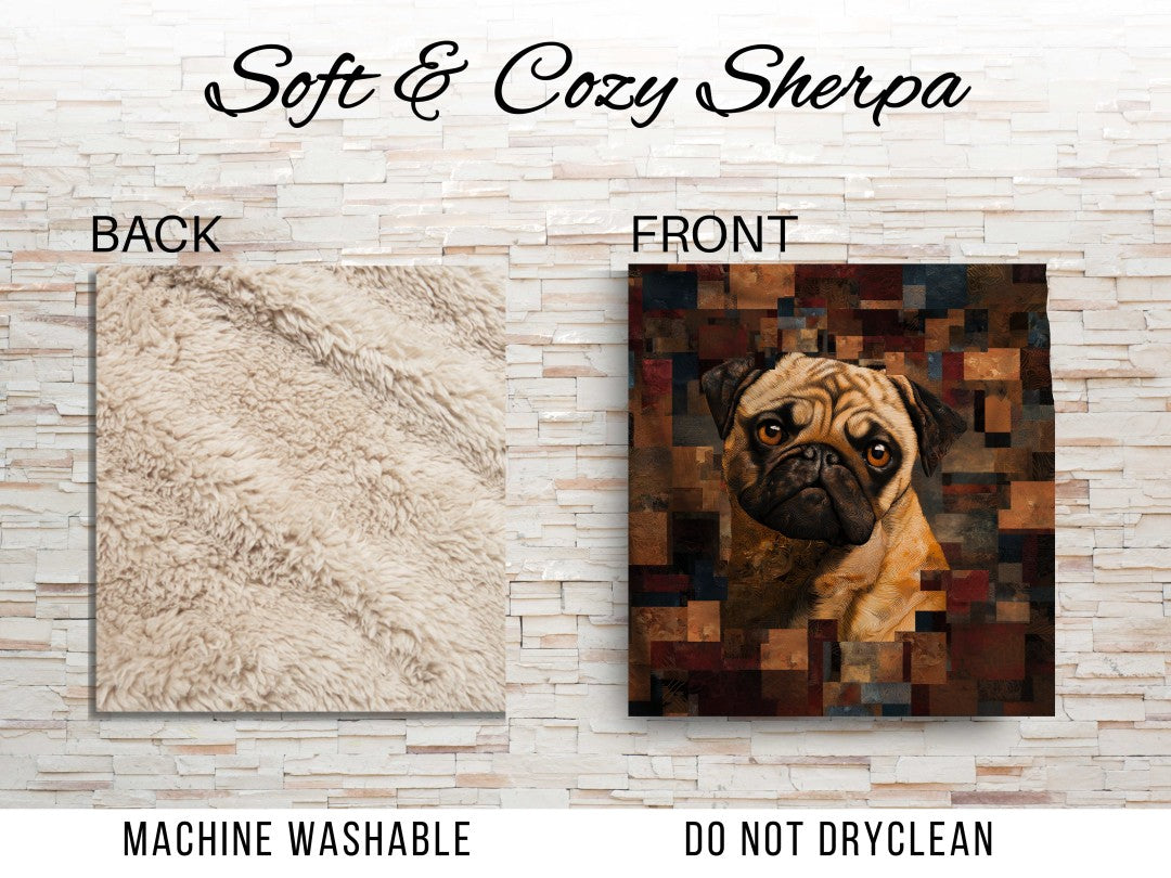 Pug Art Sherpa Blanket Modern Dog Portrait Cozy Throw