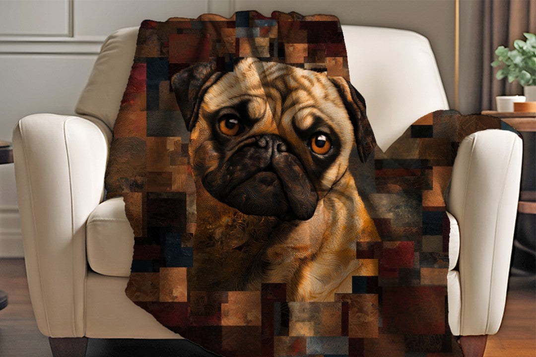 Pug Art Sherpa Blanket Modern Dog Portrait Cozy Throw