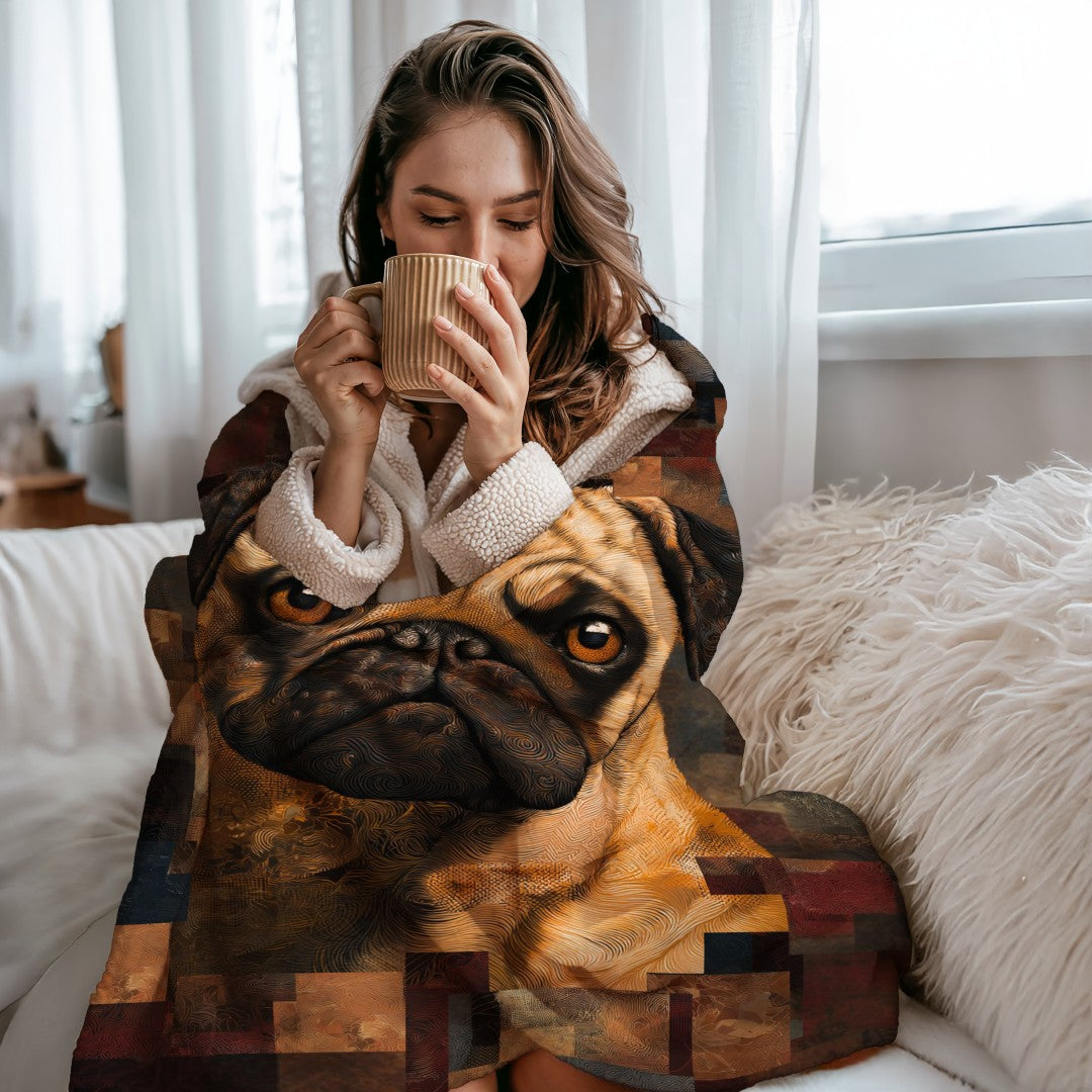 Pug Art Sherpa Blanket Modern Dog Portrait Cozy Throw