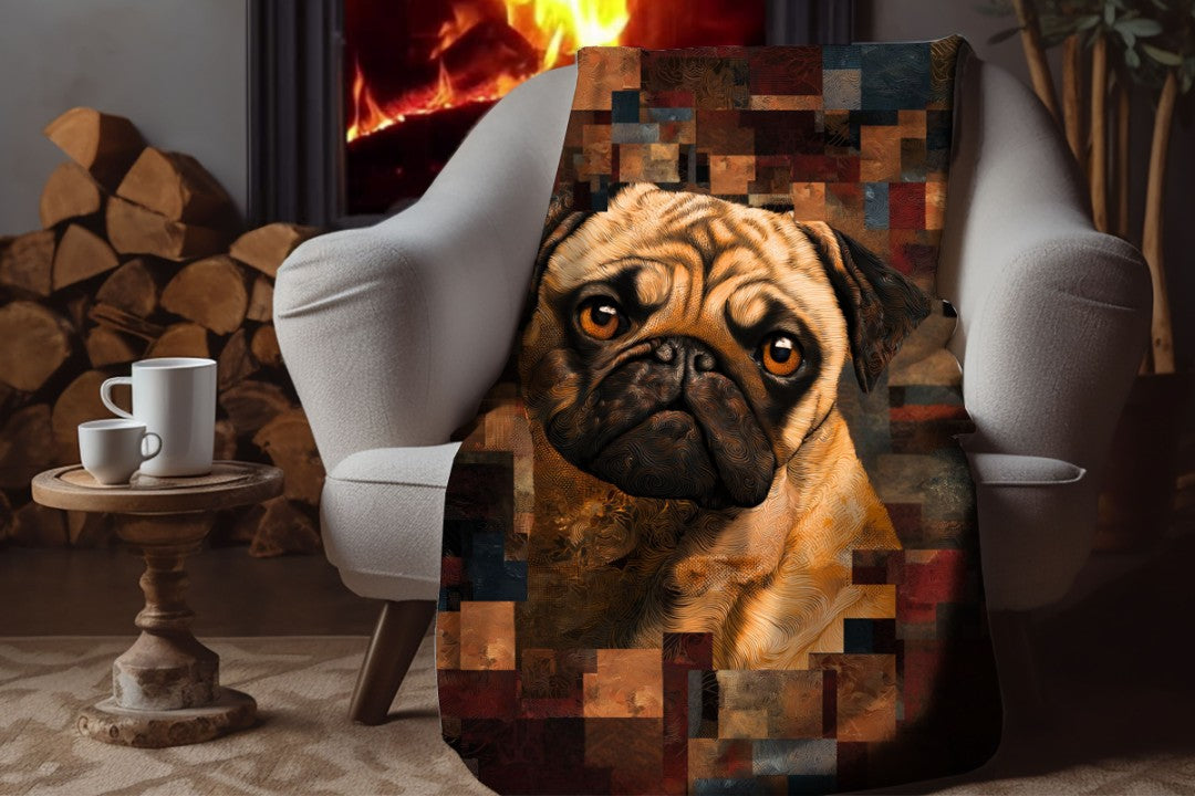 Pug Art Sherpa Blanket Modern Dog Portrait Cozy Throw