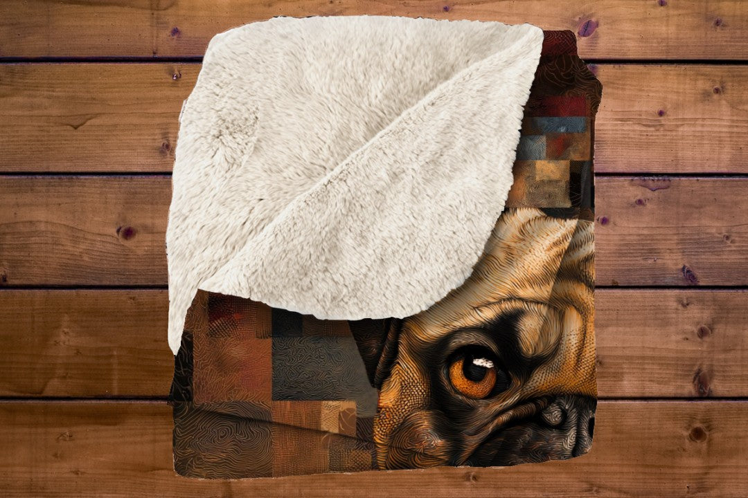 Pug Art Sherpa Blanket Modern Dog Portrait Cozy Throw