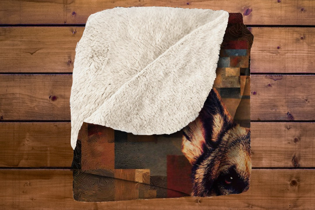 German Shepherd Art Sherpa Blanket Modern Dog Portrait Cozy Throw