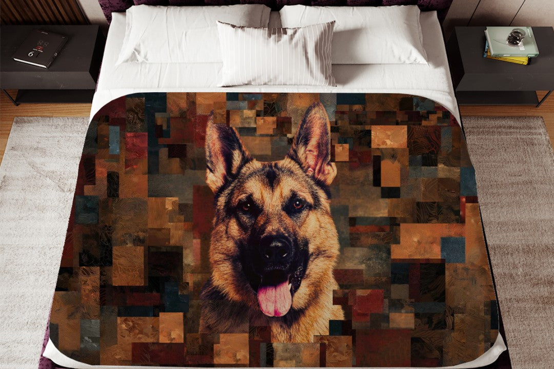 German Shepherd Art Sherpa Blanket Modern Dog Portrait Cozy Throw