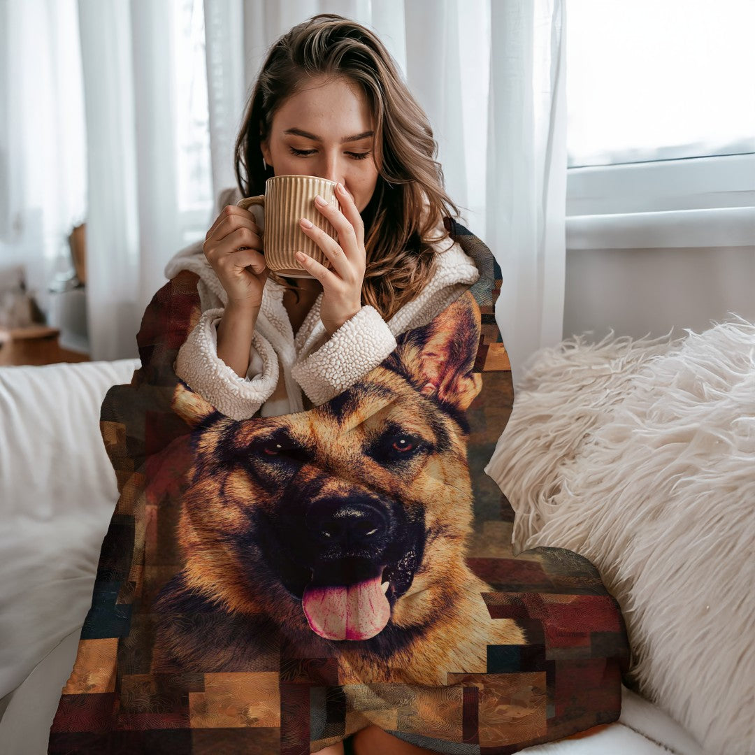 German Shepherd Art Sherpa Blanket Modern Dog Portrait Cozy Throw