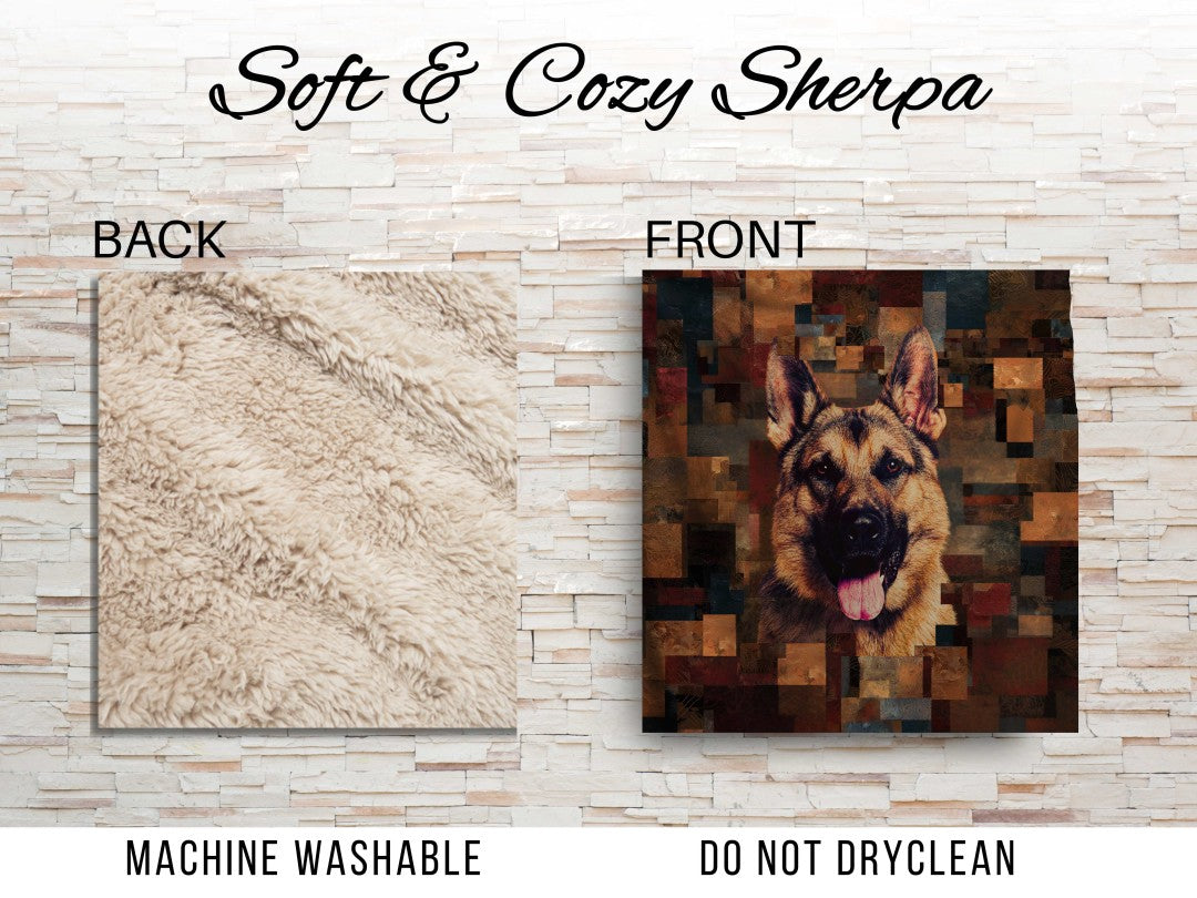 German Shepherd Art Sherpa Blanket Modern Dog Portrait Cozy Throw