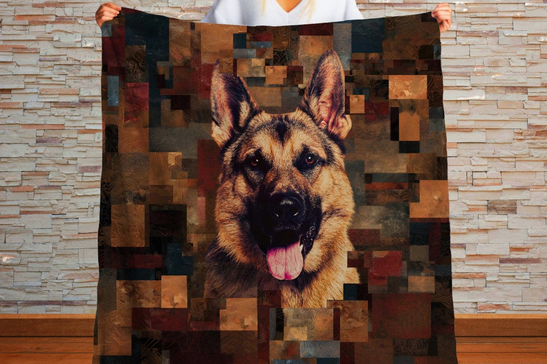 German Shepherd Art Sherpa Blanket Modern Dog Portrait Cozy Throw