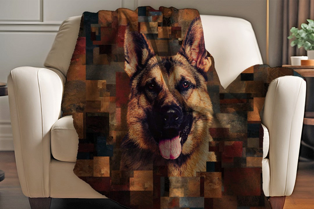 German Shepherd Art Sherpa Blanket Modern Dog Portrait Cozy Throw