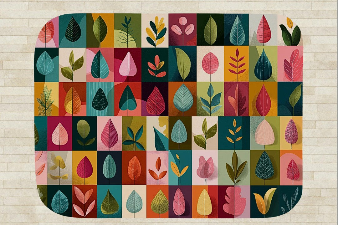 Colorful Leaf Sherpa Blanket, Modern Botanical Throw, Mid Century Cozy Blanket, Abstract Nature Decor