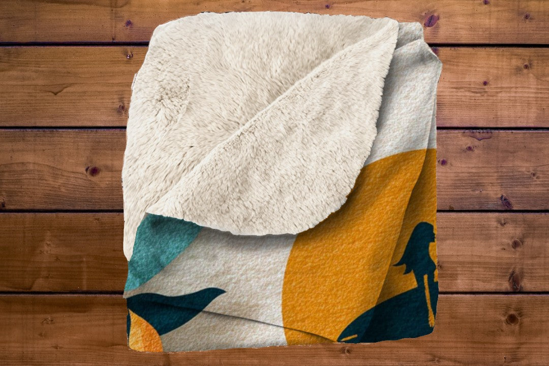 Retro Surf Art Blanket Boho Coastal Sunset Surfer Sherpa Throw