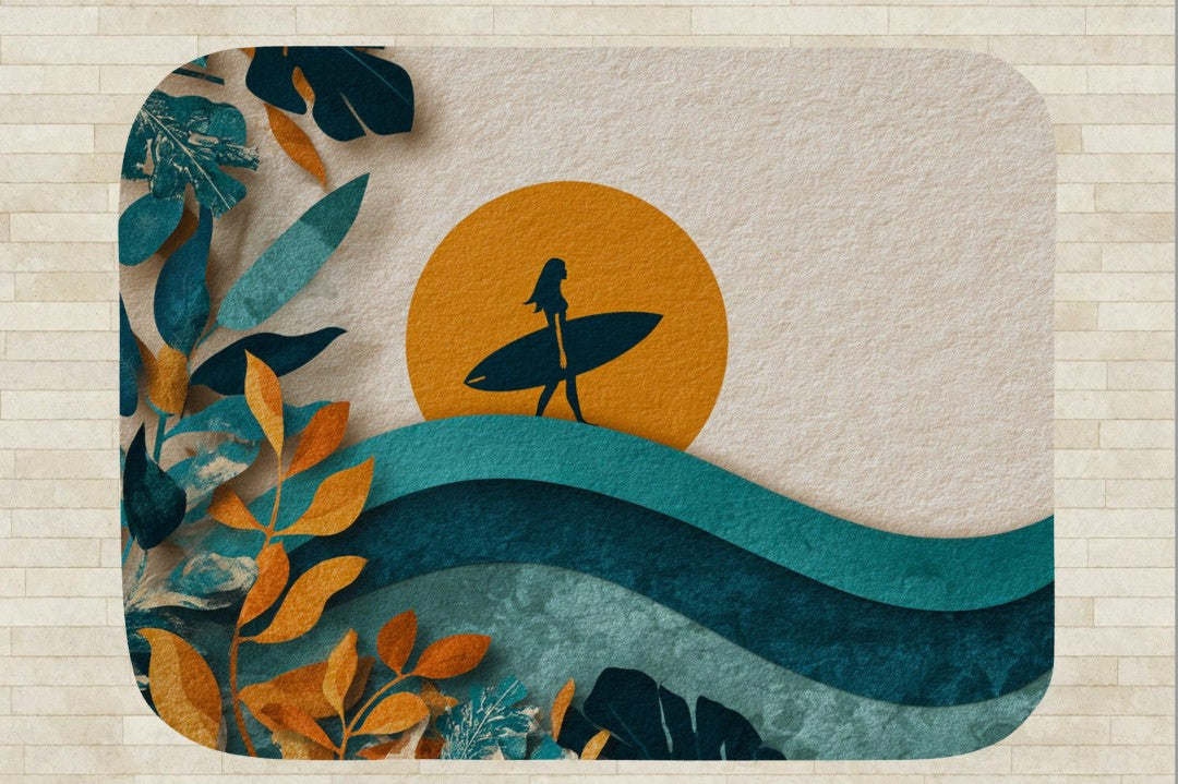 Retro Surf Art Blanket Boho Coastal Sunset Surfer Sherpa Throw