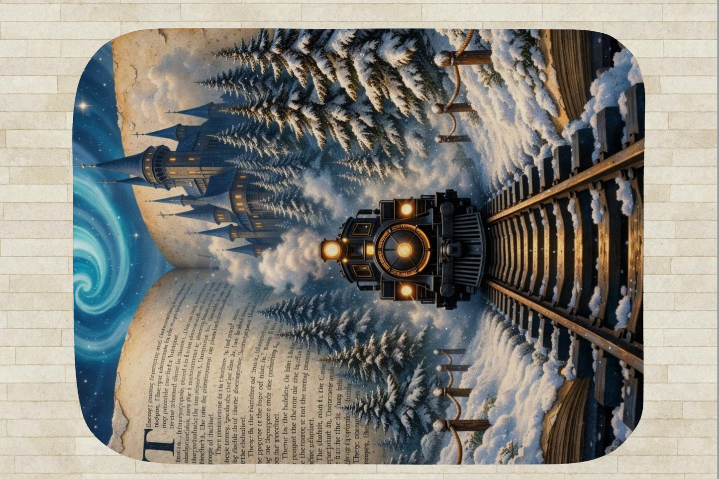 Magical Storybook Train Sherpa Blanket, Winter Fantasy Book Art Throw, Cozy Reading Nook Gift, Whimsical Night, Fairytale Train Blanket