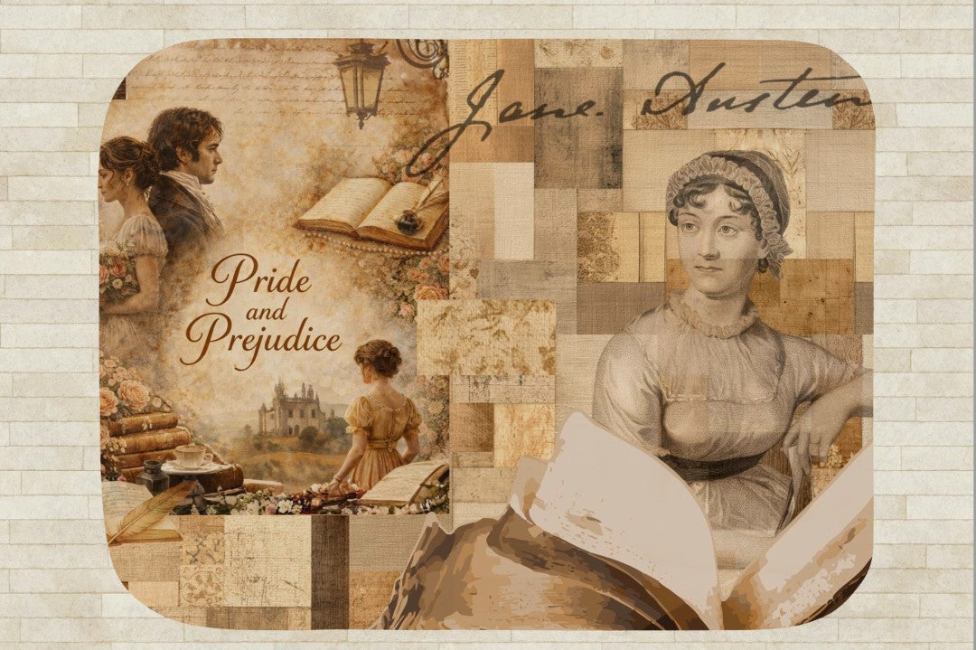 Pride and Prejudice Blanket, Jane Austen Literary Sherpa Throw, Vintage Book Collage Cozy Reading Blanket, Classic Literature Gift