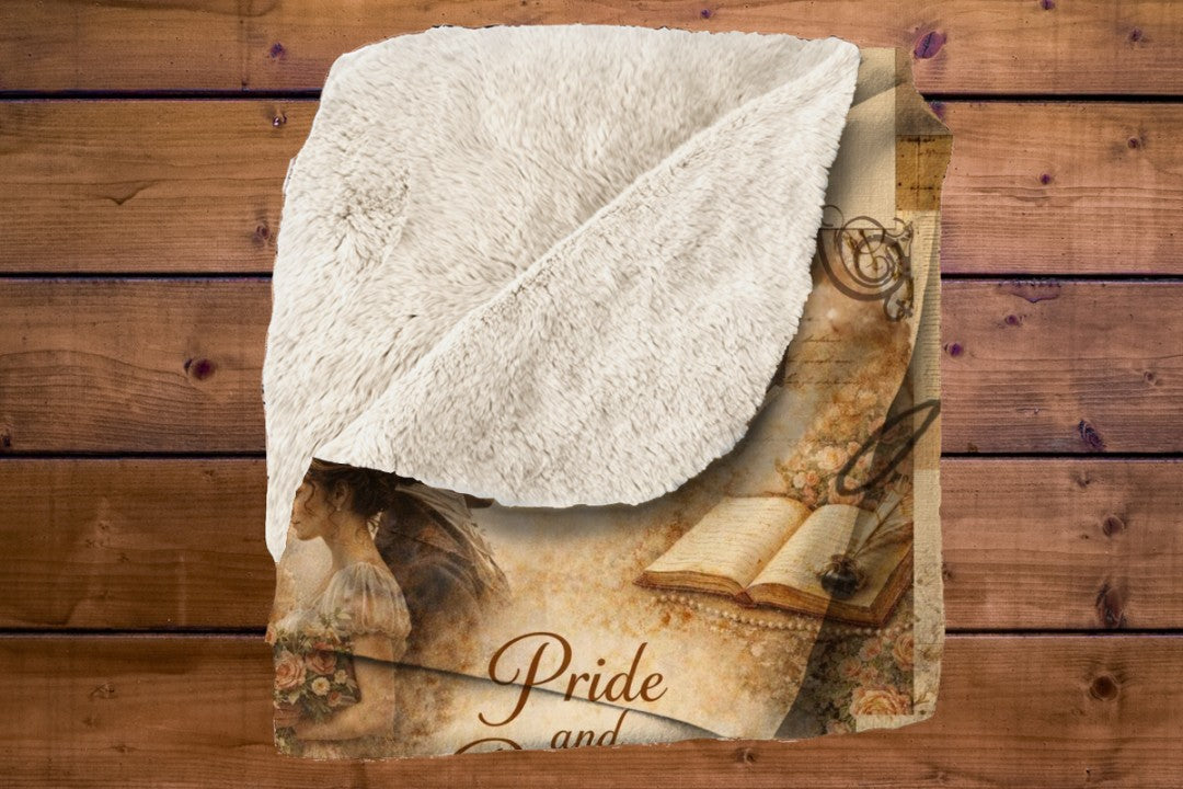 Pride and Prejudice Blanket, Jane Austen Literary Sherpa Throw, Vintage Book Collage Cozy Reading Blanket, Classic Literature Gift