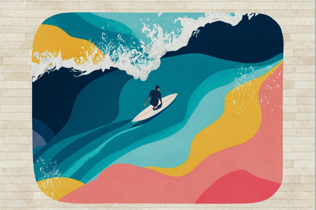 Surfer Ocean Sherpa Blanket, Modern Surf Throw, Abstract Wave Cozy Surfing Blanket, Coastal Beach House Decor