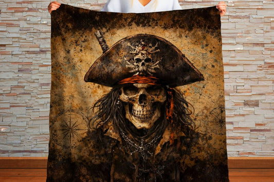 Pirate Skull Sherpa Blanket | Gothic Nautical Skull Throw | Vintage Map Pirate Decor | Dark Aesthetic Gift