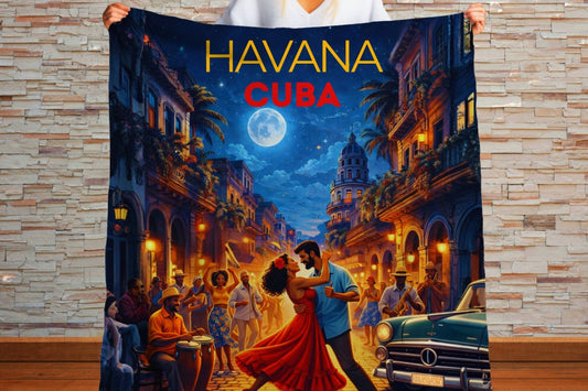 Havana Cuba Sherpa Blanket | Vintage Havana Dance Scene | Cuban Street Art Throw | Latin Night Decor Gift