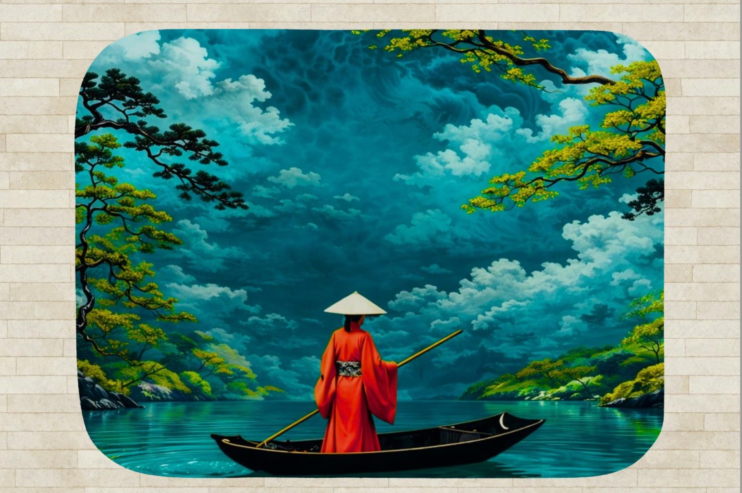 Japanese Serenity Sherpa Blanket | Zen Boat Landscape Throw | Tranquil Asian Art | Peaceful Nature Decor Gi