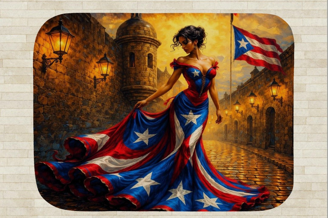Puerto Rico Sherpa Blanket | Boricua Flag Art Throw | Puerto Rican Woman Painting | Caribbean Decor Gift