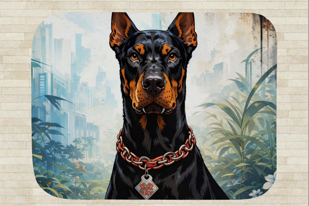 Doberman Sherpa Blanket, Bold Urban Dog Throw, Wet Look Comic Art Blanket, Modern Street Decor, Powerful Pet Lover Gift