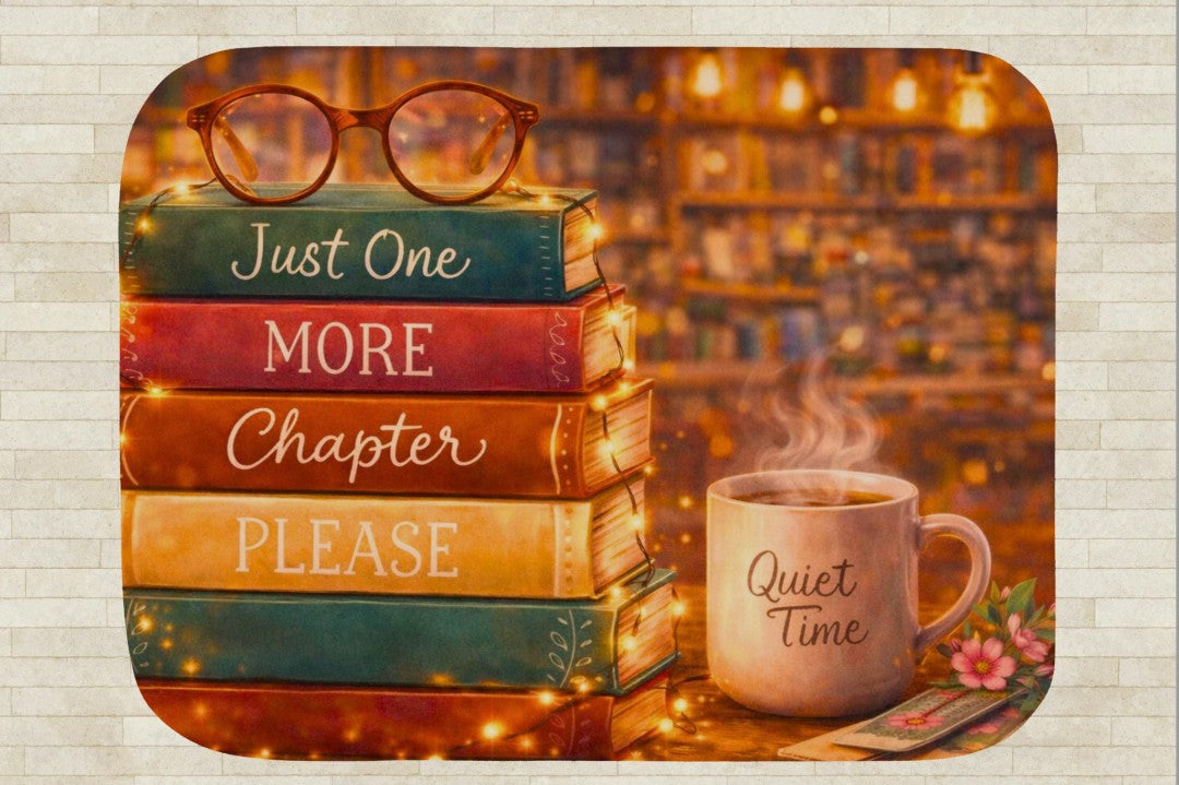 Cozy Book Lover Sherpa Blanket, Just One More Chapter Throw, Books and Coffee Gift, Reader Gift, Library Decor, Bibliophile Blanket