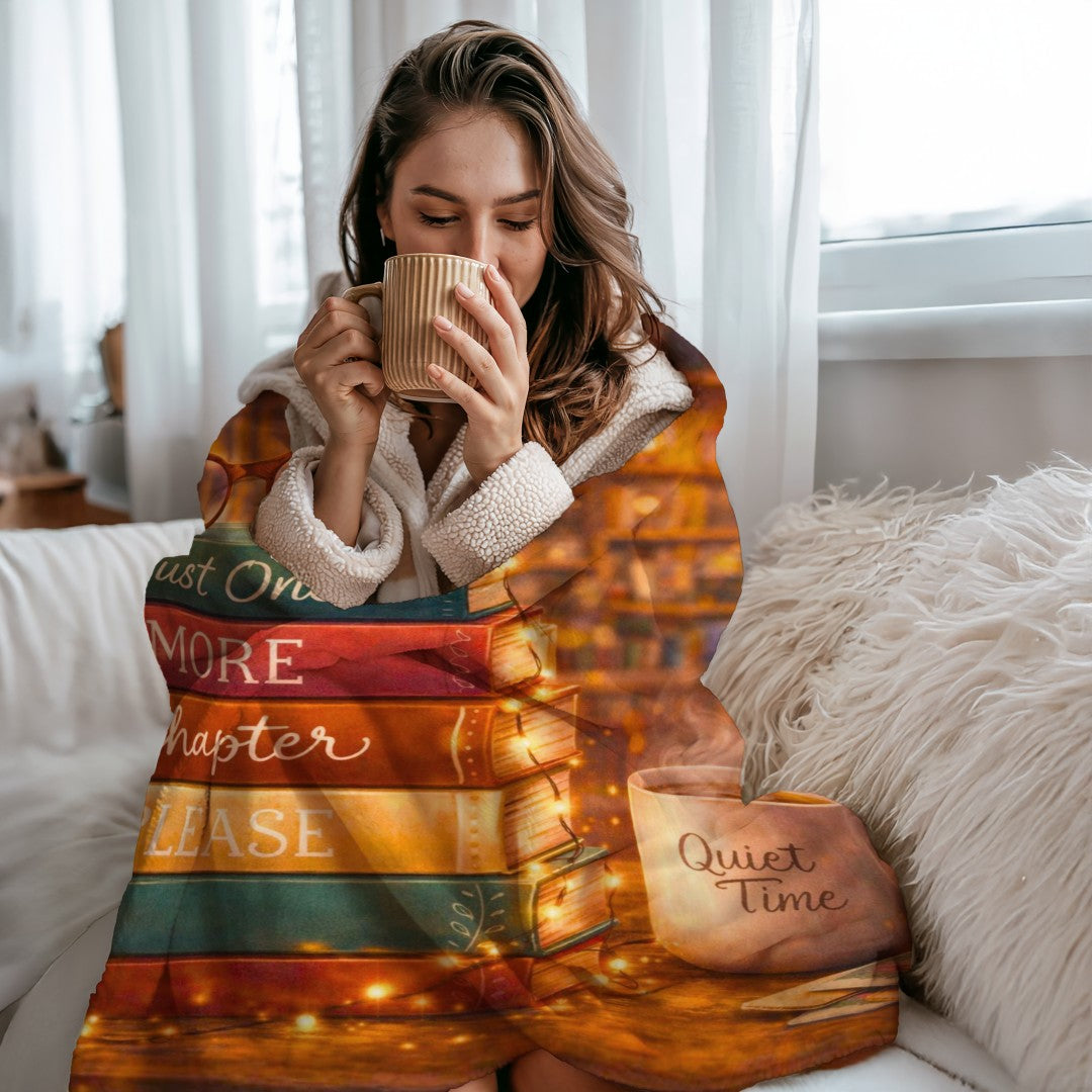 Cozy Book Lover Sherpa Blanket, Just One More Chapter Throw, Books and Coffee Gift, Reader Gift, Library Decor, Bibliophile Blanket