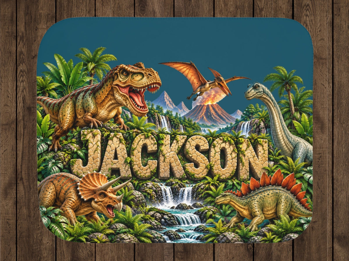 Personalized Dinosaur Blanket with Name, Custom Kids Sherpa Blanket, Dinosaur Gift for Boy