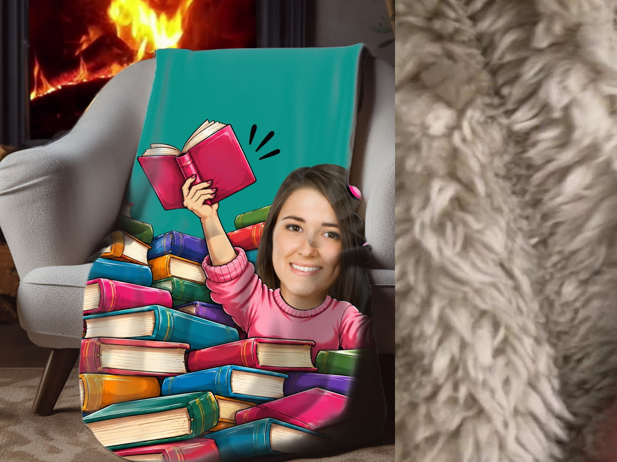 Personalized Book Lover Blanket Custom Face Gift