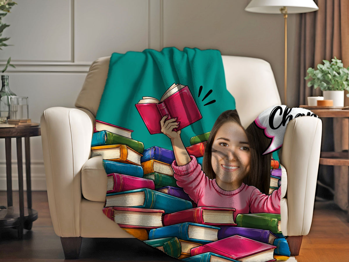 Personalized Book Lover Blanket Custom Face Gift