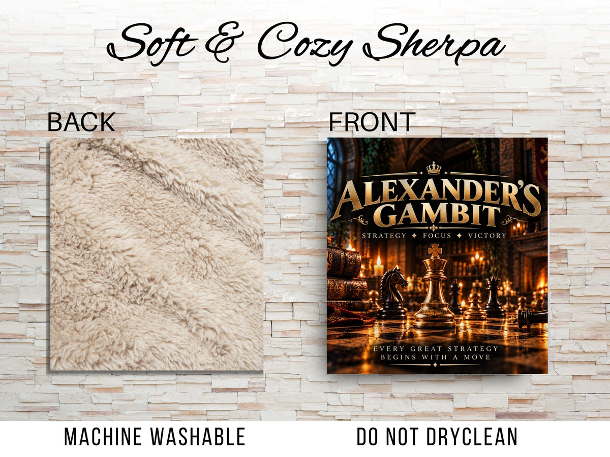 Custom Chess Sherpa Blanket, Personalized Name Chess Gift, Chess Player Blanket, Black Gold Chess Decor