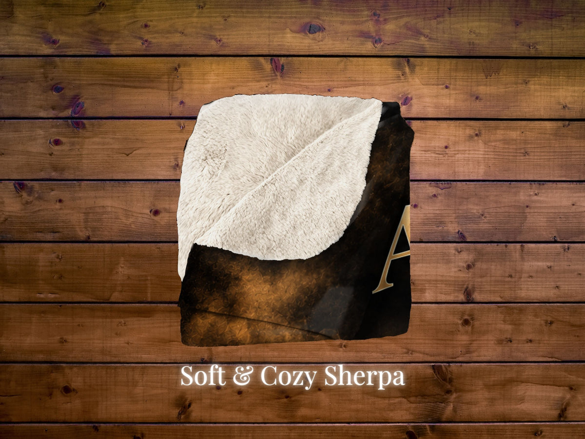 Personalized Chess Sherpa Blanket, Custom Name Chess Gift, Chess Player Blanket, Black Gold Chess Decor