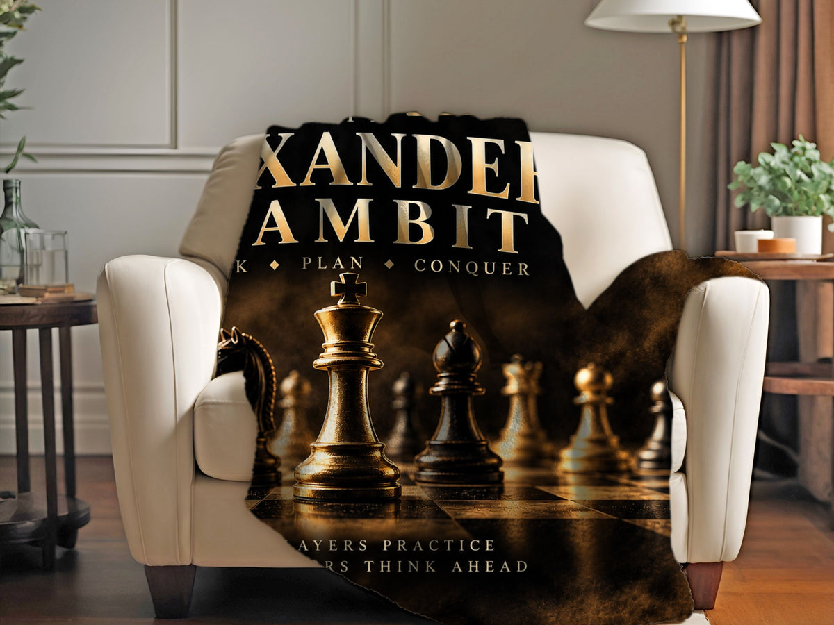 Personalized Chess Sherpa Blanket, Custom Name Chess Gift, Chess Player Blanket, Black Gold Chess Decor