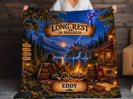 Personalized Fantasy Gamer Blanket, Custom Name Sherpa Throw, DND Gift, RPG Gaming Blanket