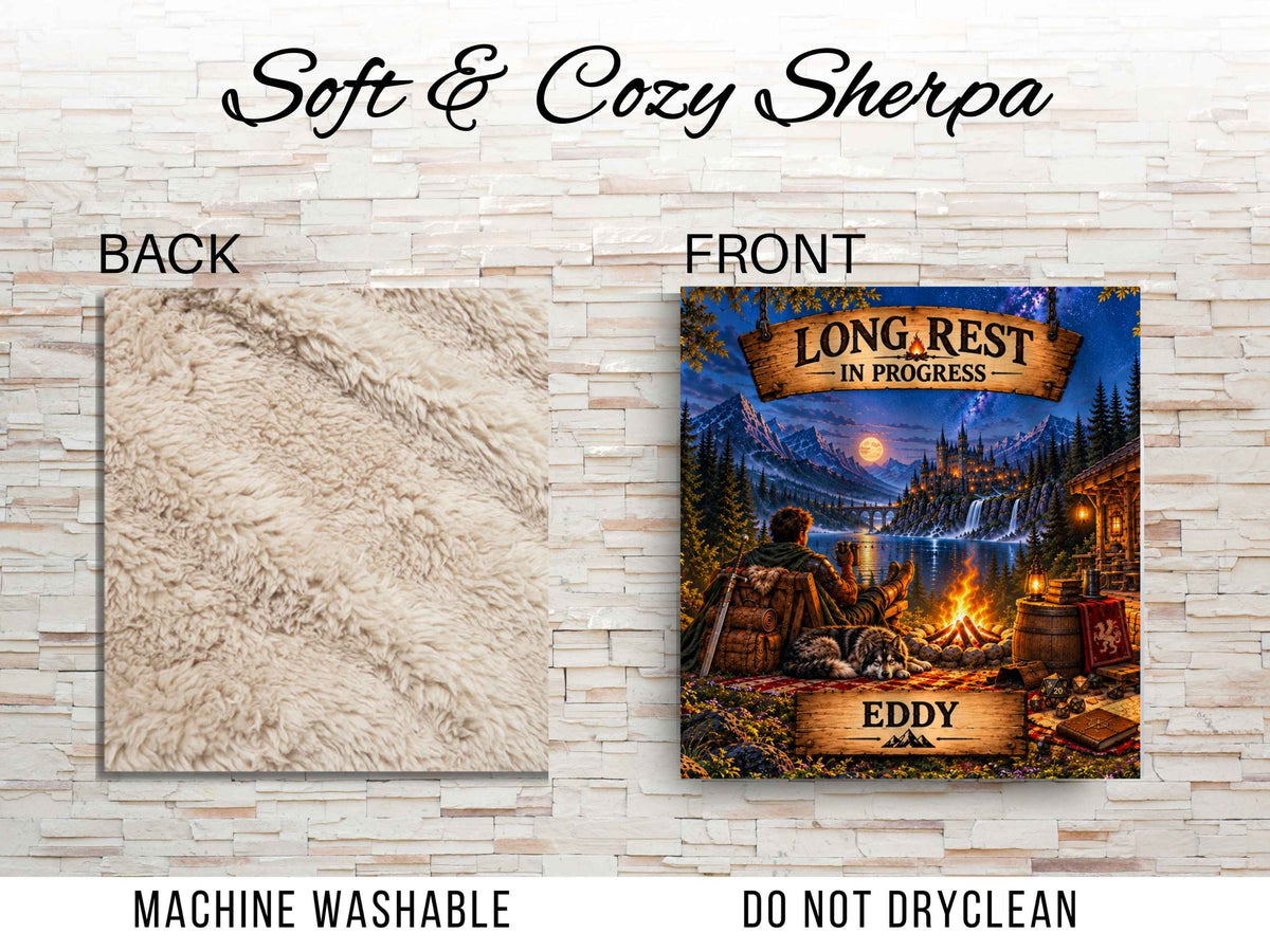 Personalized Fantasy Gamer Blanket, Custom Name Sherpa Throw, DND Gift, RPG Gaming Blanket