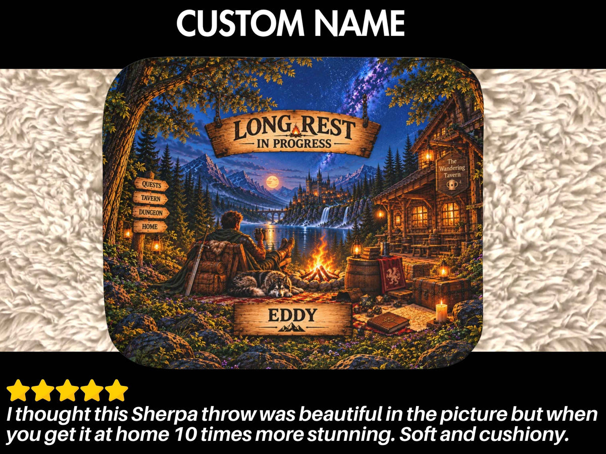 Personalized Fantasy Gamer Blanket, Custom Name Sherpa Throw, DND Gift, RPG Gaming Blanket