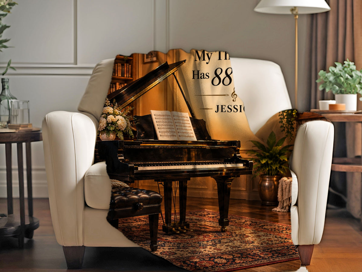 Personalized Piano Sherpa Blanket, Funny Pianist Gift, Custom Music Lover Blanket