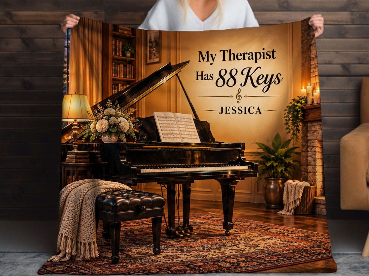 Personalized Piano Sherpa Blanket, Funny Pianist Gift, Custom Music Lover Blanket